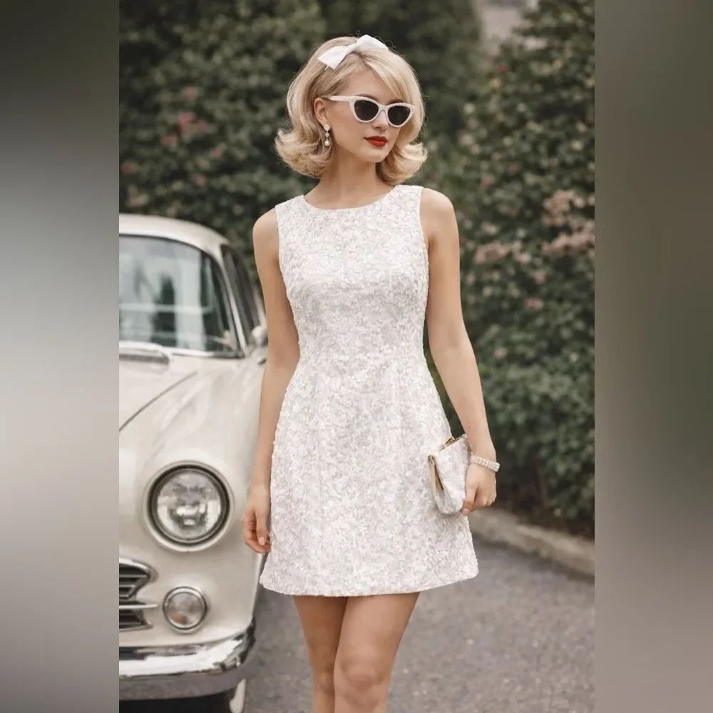 NEW Kate Spade Tokyo Sequin Wedding bridal mini retro vintage all white dress 00